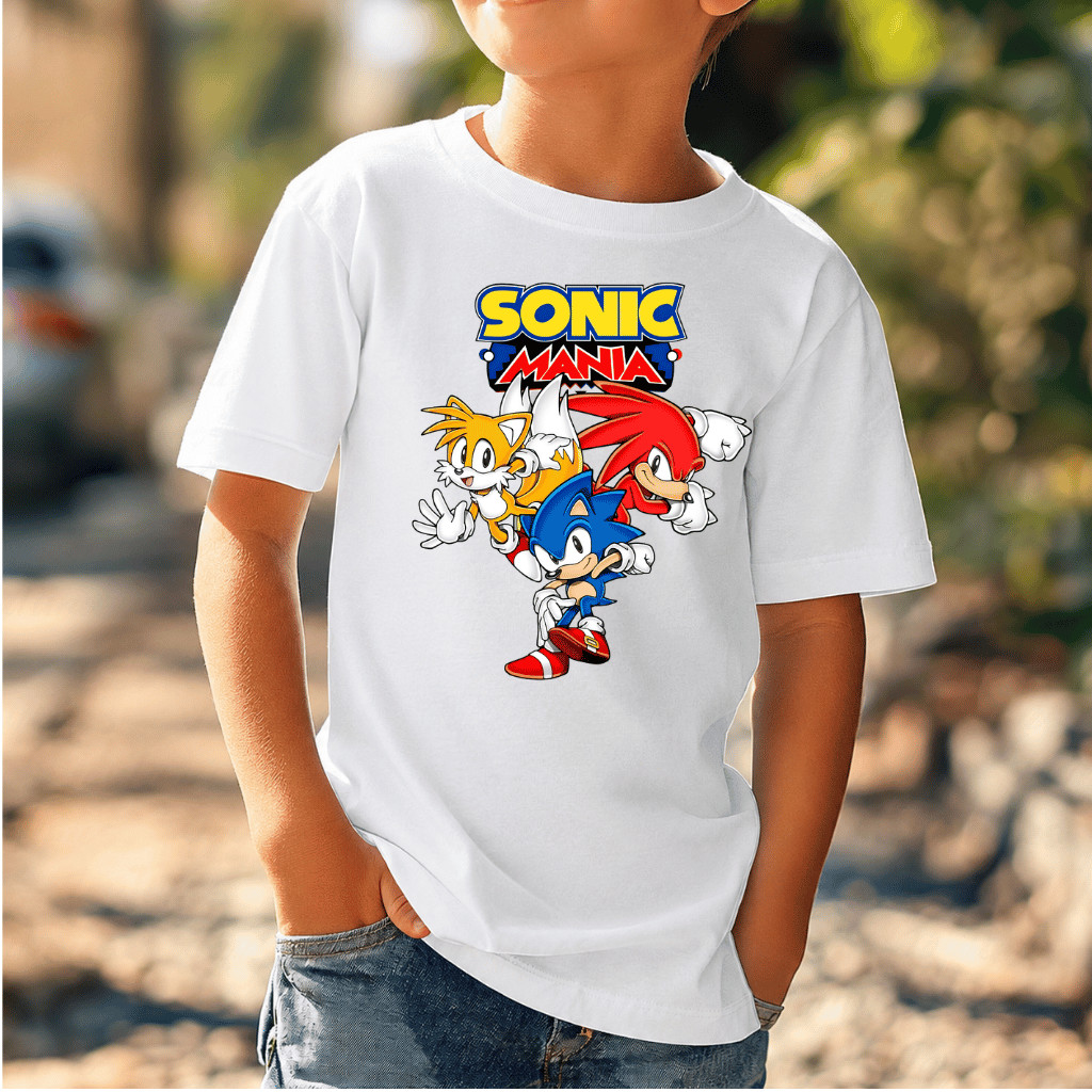 Camiseta Infantil Unissex Sonic Mania Estampada Menino Menina Personagens Divertido Casual Algodao Presente
