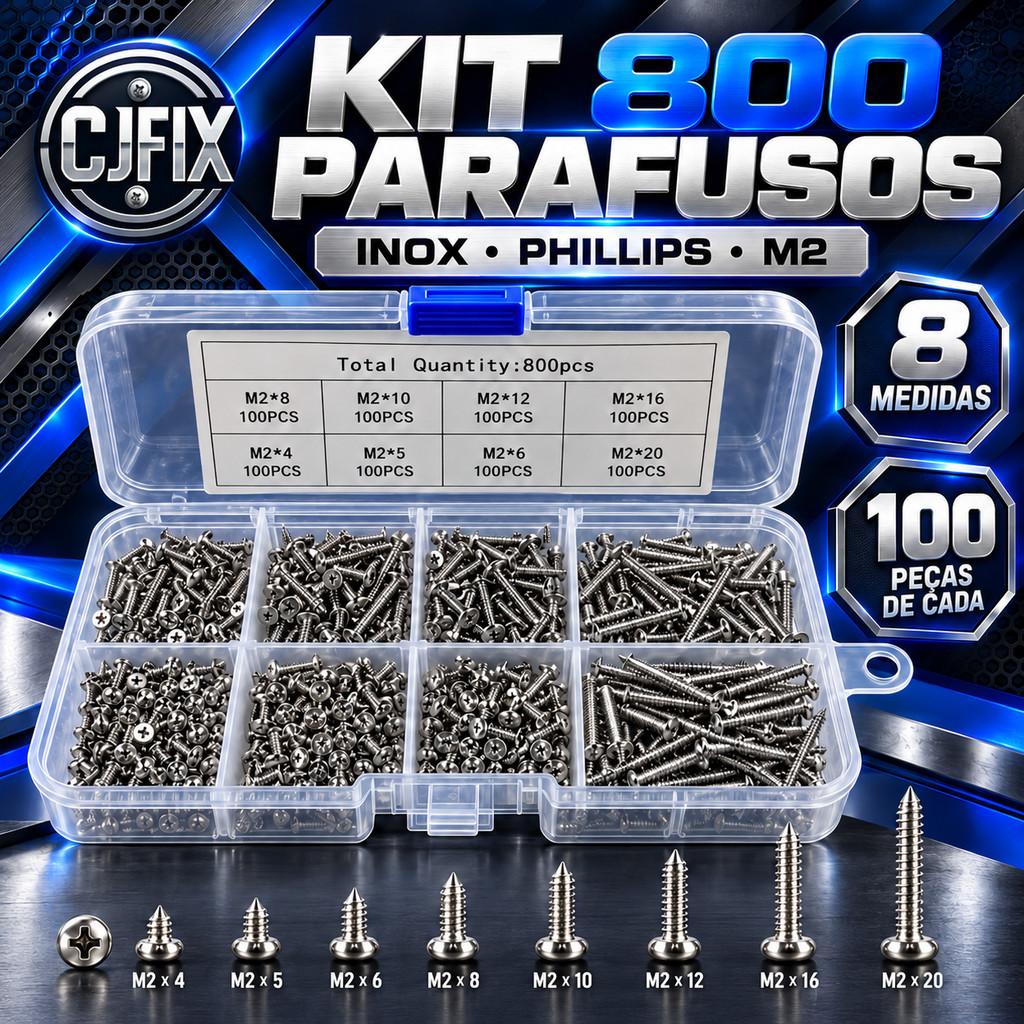 Kit 800 Parafusos M2 Philips Inox 8 a 20 Impressora 3D Cjfix
