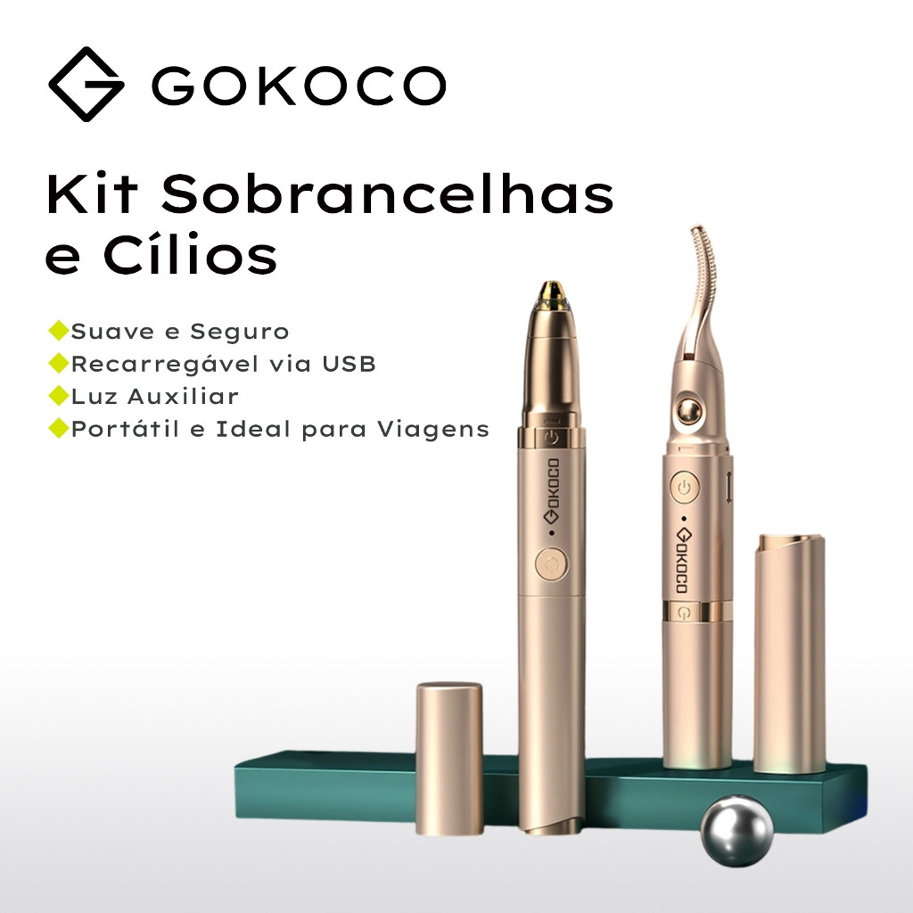Imagem GOKOCO Aparador de Sobrancelhas e Curvador de Cílios Elétrico 2 em 1 Recarregável via USB com Aquecimento Rápido