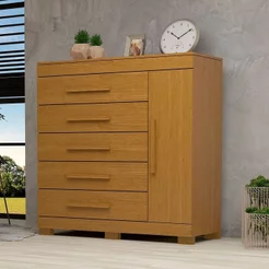 Cômoda 1 Porta 5 Gavetas 100% MDF 120cm Miosótis Espresso Móveis Marrom/Cinamomo Cinamomo