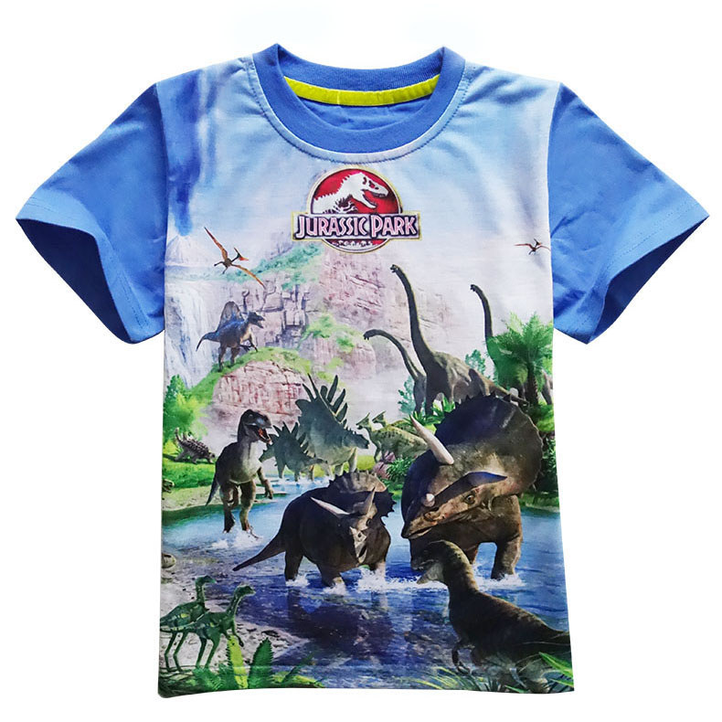 Dinossauro impressão dos desenhos animados dinossauro mundo meninos camiseta de manga curta crianças verão topo de manga