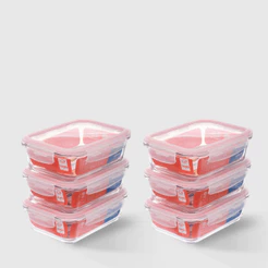 Kit com 6 Potes de Vidro Herméticos Retangulares 1L Invicta