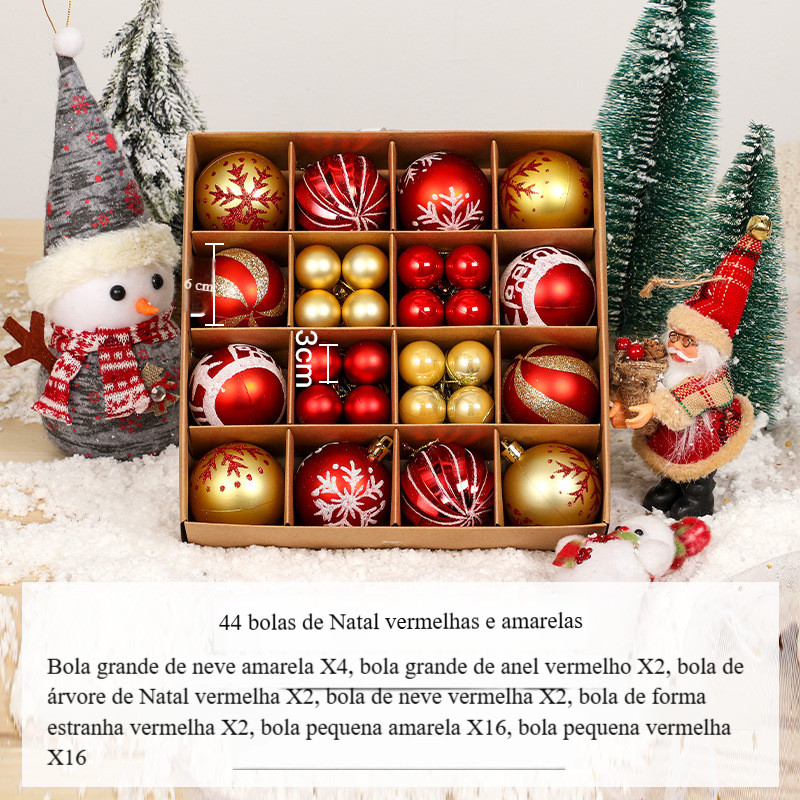 Enfeites de Natal 6cm, bolas de Natal coloridas em PVC, conjunto de bolas de Natal para decoração de árvore, 44 peças.