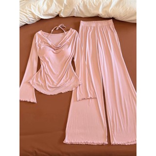 Pijamas modais femininos primavera outono 2026 novo estilo High-End luz estilo de luxo com almofada no peito integrado H