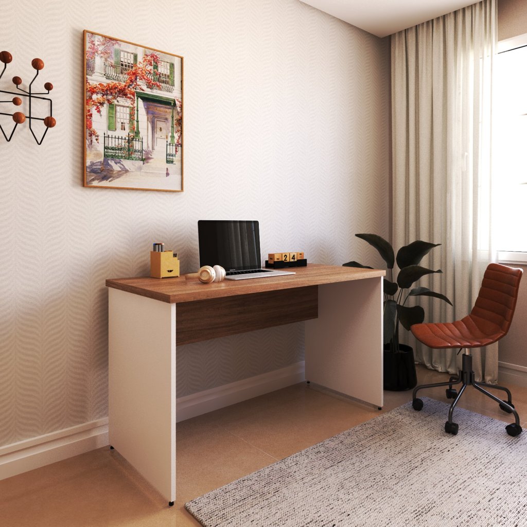 Escrivaninha Mesa Escritório 130CMX60CM 130cm Branco e Carvalho Mel Bege Branco/Carvalho Mel