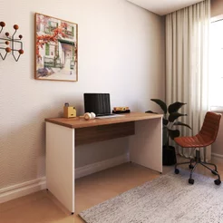 Escrivaninha Mesa Escritório 130CMX60CM 130cm Branco e Carvalho Mel Bege Branco/Carvalho Mel
