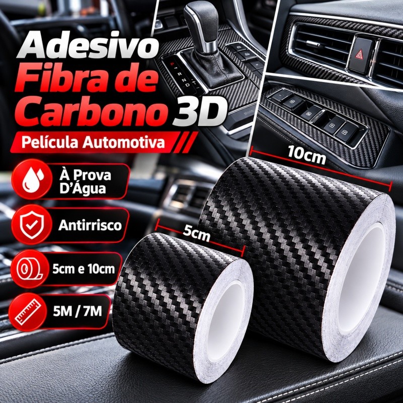 Filme Adesivo Fibra De Carbono 3D Para Carro À Prova D'água Antirrisco 5/7M Largura 5/10cm Película Automotiva