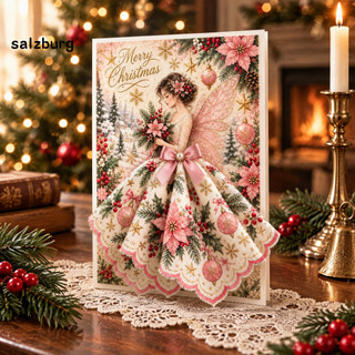 < salzburg > Cartões De Paz E Bênção , Cartão Temático De Anjo De Luxo Com Vestido De Tecido Dimensional