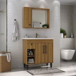Armário Conjunto de Banheiro com Gabinete, Cuba Patina Marrom/Lamina Mel Mel