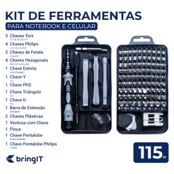 Kit Ferramentas com 115 Pcs para Notebook e Celular