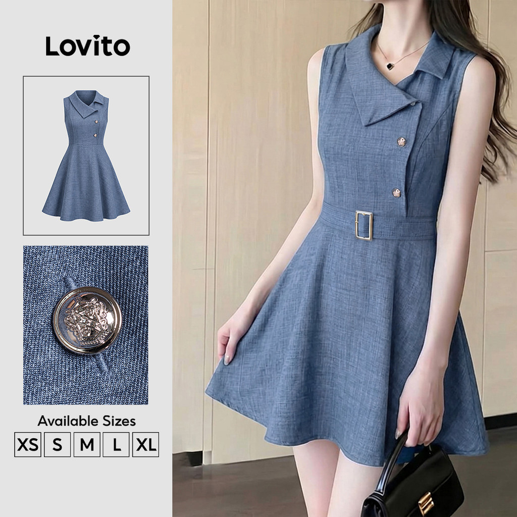 Lovito Vestido Casual Com Estrutura De Linhas E Cinto Vestido Cáqui Primavera/verão Para Mulheres DRK9P1D799