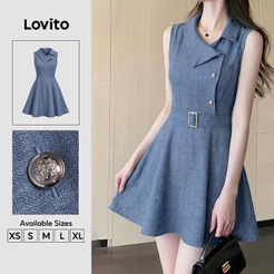 Lovito Vestido Casual Com Estrutura De Linhas E Cinto Vestido Cáqui Primavera/verão Para Mulheres DRK9P1D799