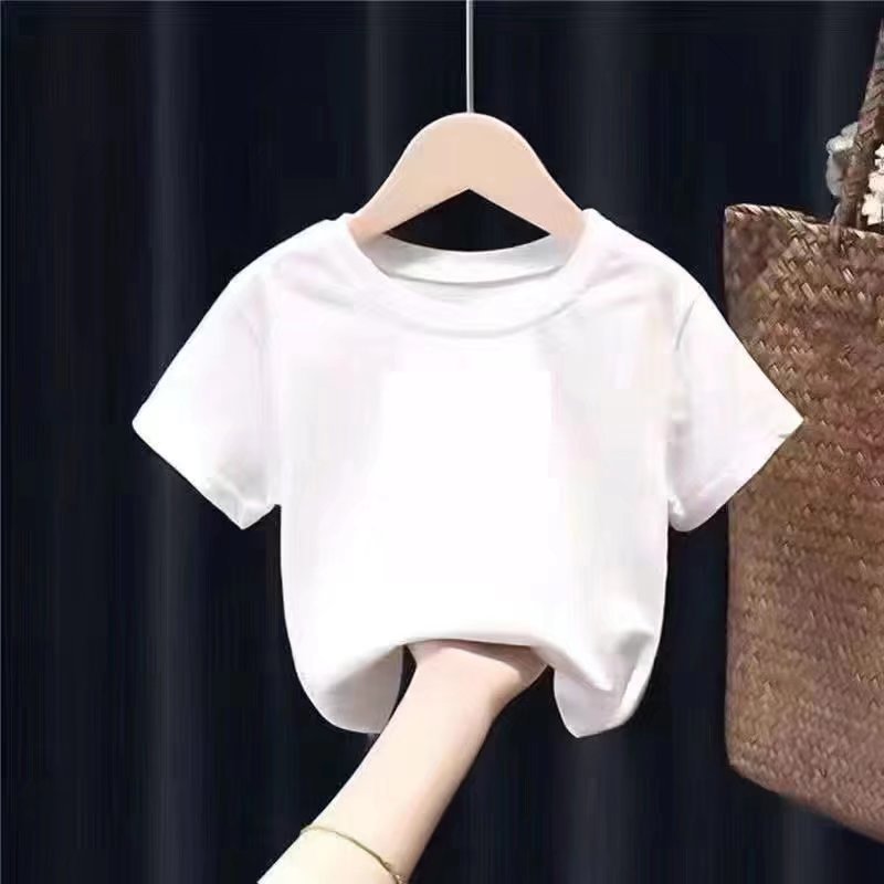 Bebê puro algodão em torno do pescoço branco manga curta camiseta verão respirável médio pequeno crianças pele-amigável 