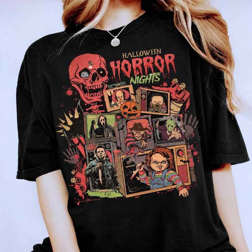Camiseta Masculina Feminina Estampa Halloween Horror Nights Personagens de Terror T-shirt Streetwear Envio Imediato