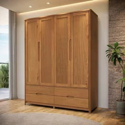 Guarda-Roupa 4 Portas 4 Gavetas Madeira Maciça Nest Marrom/Tauari 4 Portas
