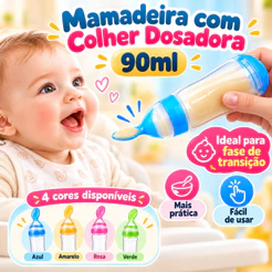 Mamadeira Colher Dosadora 90ml para Bebê Silicone Macio Introdução Alimentar Rosa Azul Verde Amarelo