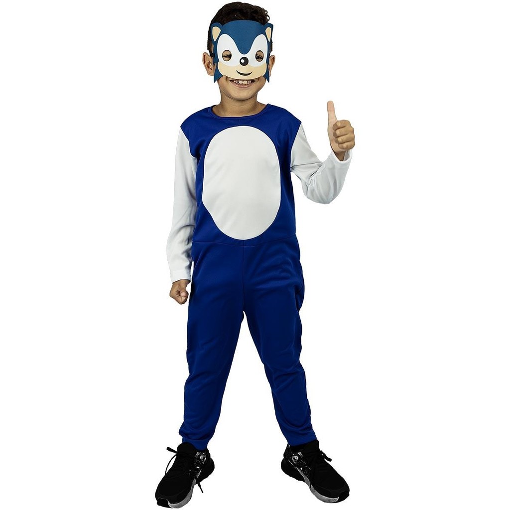 Fantasia Sonic Menino Infantil Longa com Máscara Festa Carnaval Halloween
 em Oferta na Shopee