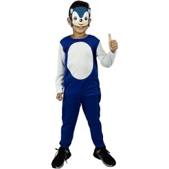 Fantasia Sonic Menino Infantil Longa com Máscara Festa Carnaval Halloween