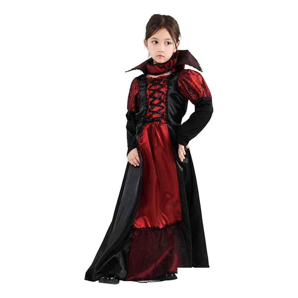 Fantasia Infantil Vampira Colar Meninas Halloween Vestido