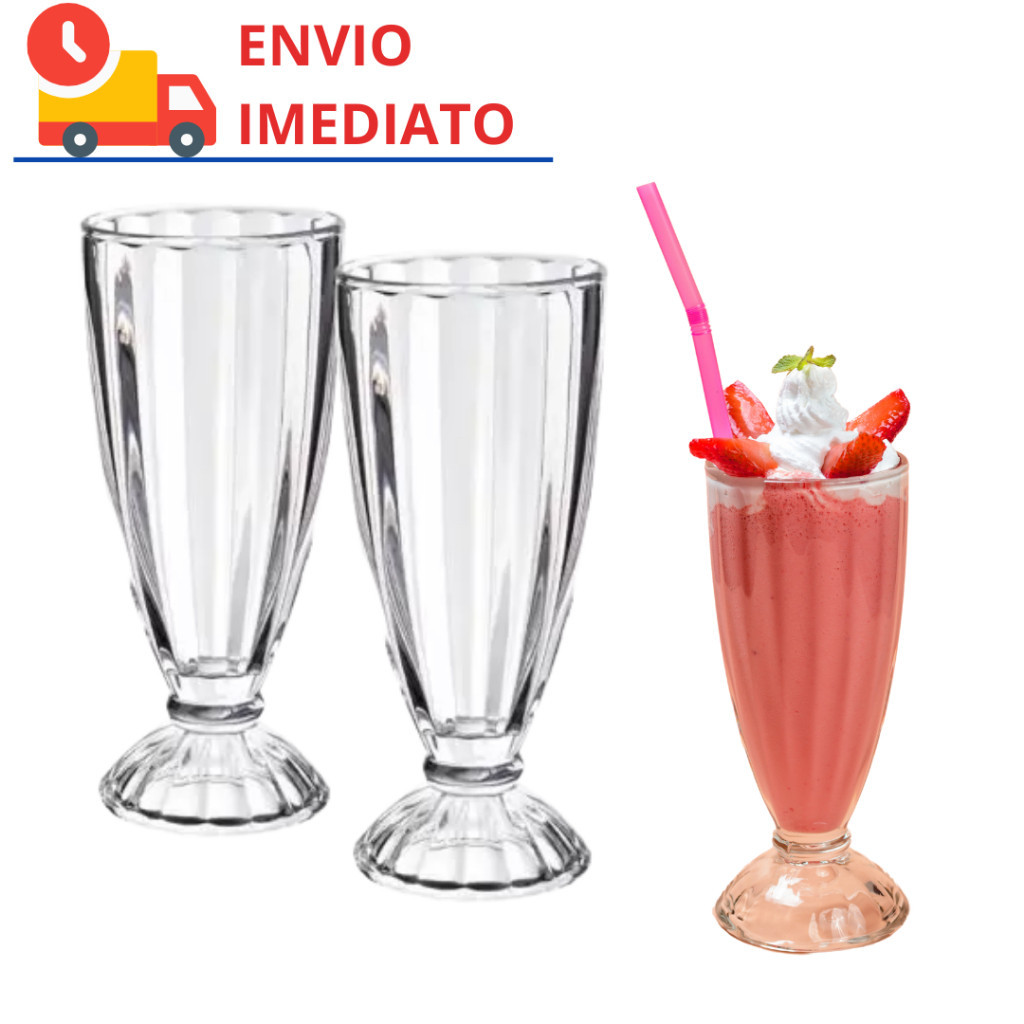 Kit 2 Taça Copo 315ml Milkshake Milqshaque Sorvete Suco Sobremesa Festa Sorveteria Lanchonete