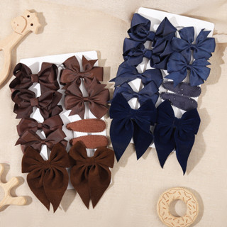 10 Unidades/Conjunto De Acessórios De Cabelo Com Laço Infantil , Apresentando Grampos De Cetim Azul Marinho E Marrom Vel em Oferta na Shopee