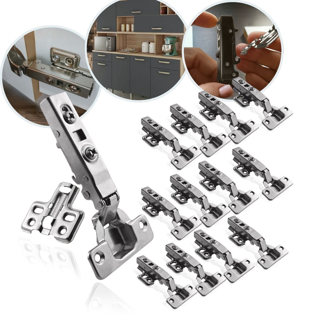 Kit 20 Dobradiça Reta 35mm Click Amortecedor Portas Móveis Armário Caneco Resistente Mola Calço Soft Close Clique Guarda