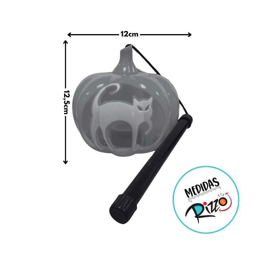 Enfeite Decorativo de Halloween Com Luz e Som - Lanterna De Abobóra Gato Preto - 12x12,5cm - 1 unidade - Rizzo · foto 2