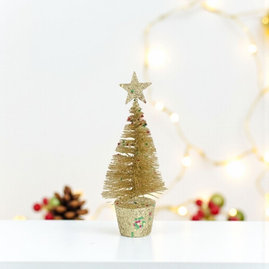 Enfeite de Natal - Mini Pinheiro Ouro - 13x5x5cm - 1 unidade - Cromus - Rizzo