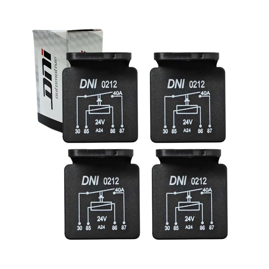 Kit 4 Rele Auxiliar Universal 40a 24v Com Suporte 4 Terminais Uso Geral Caminhões e Onibus DNI 0212