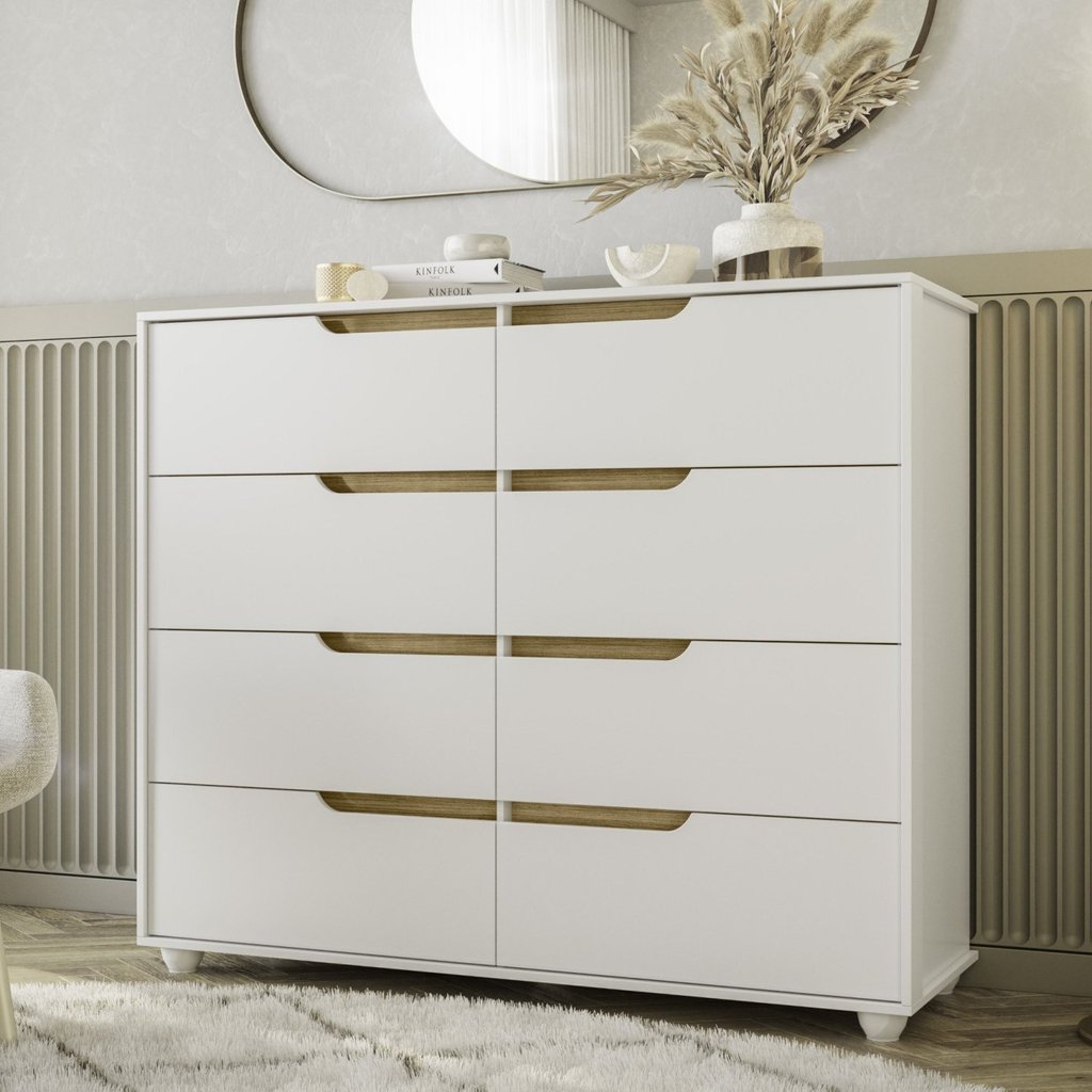 Cômoda 8 Gavetas Doble Branco/Freijó em Oferta na Shopee