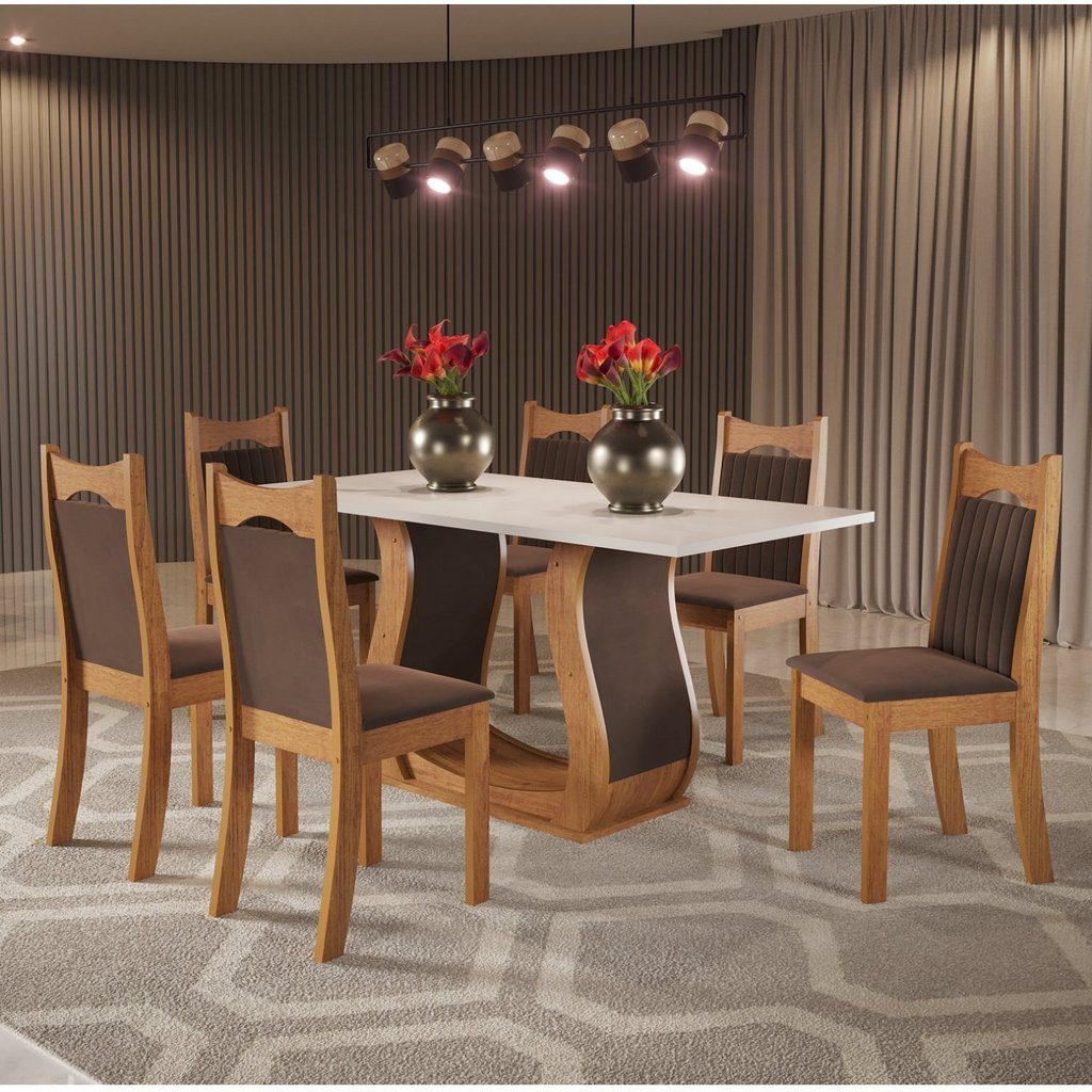 Mesa de Jantar Retangular Buenos Aires com 6 Cadeiras Dalas Mel/Off White em Oferta na Shopee