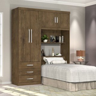 Guarda-Roupa Solteiro com Cabeceira 4 Portas Cancun  Jequitibá/Avelã em Oferta na Shopee