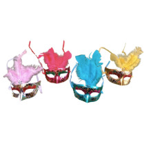 Máscara Veneza c/ Glitter e Pena Desenhada