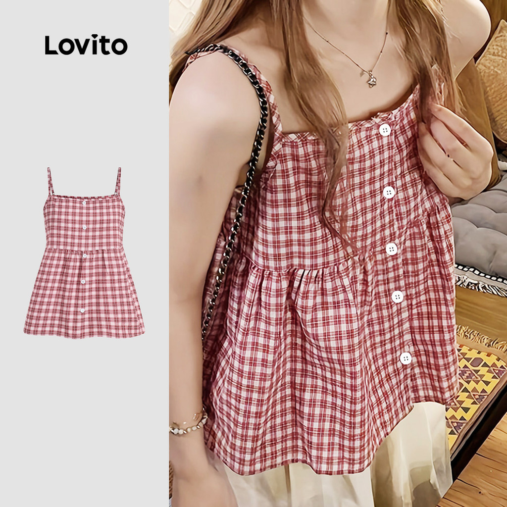 Lovito Blusa Casual de Botão Superior Primavera/verão Vermelha para mulheres L154LD325 em Oferta na Shopee