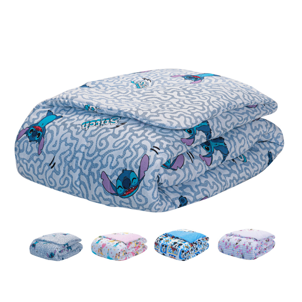 Edredom Algodão Disney Oficial Infantil Personagens Stitch Mickey Minnie Princesa Solteiro/Casal