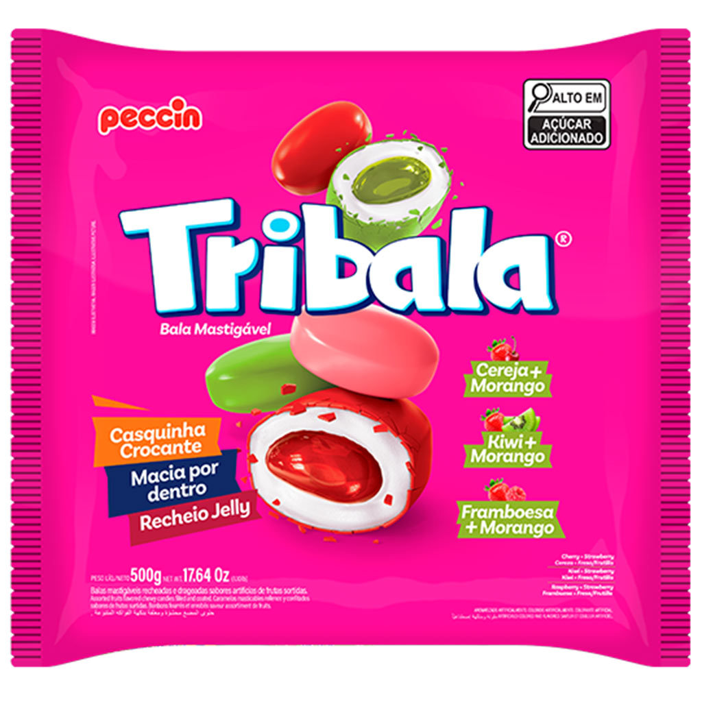 Bala Tribala Recheada Sortida Combinações com Morango 500g - Peccin