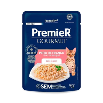 Ração Úmida Gourmet para Gatos Filhotes Peito de Frango e Arroz Integral 70g Premier
