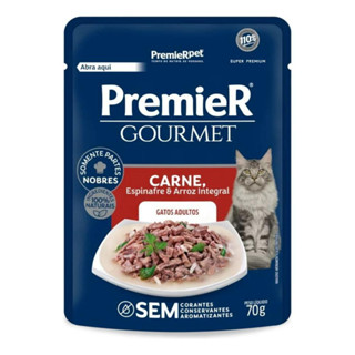 Ração Úmida para Gatos Castrados Adultos Carne, Espinafre e Arroz Integral Premier Gourmet 70G em Oferta na Shopee