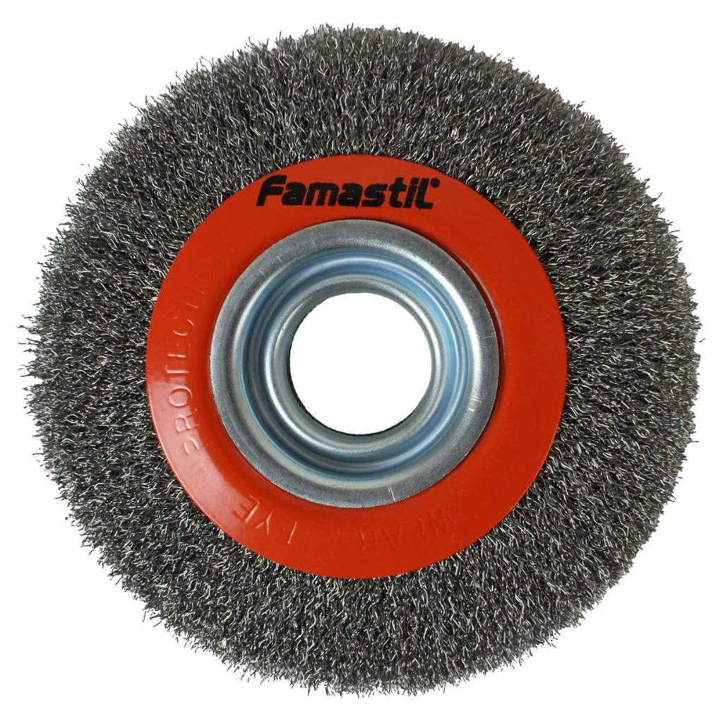 Escova de Aço Circular Famastil 6” com Furo 1.1/4” — Para Limpeza e Desbaste de Metais em Oferta na Shopee