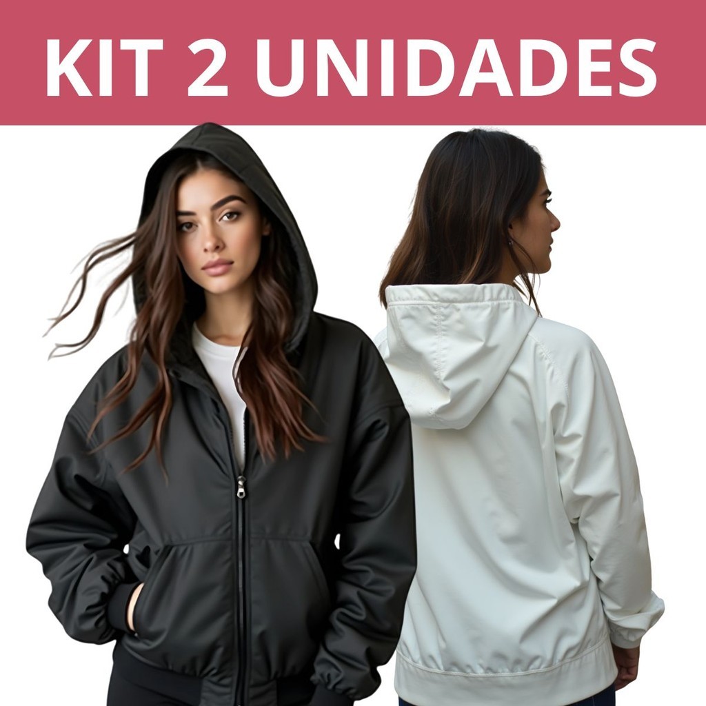 Kit combo 2 Jaqueta Feminina Agasalho corta vento de frio forrado com punho touca capuz premium