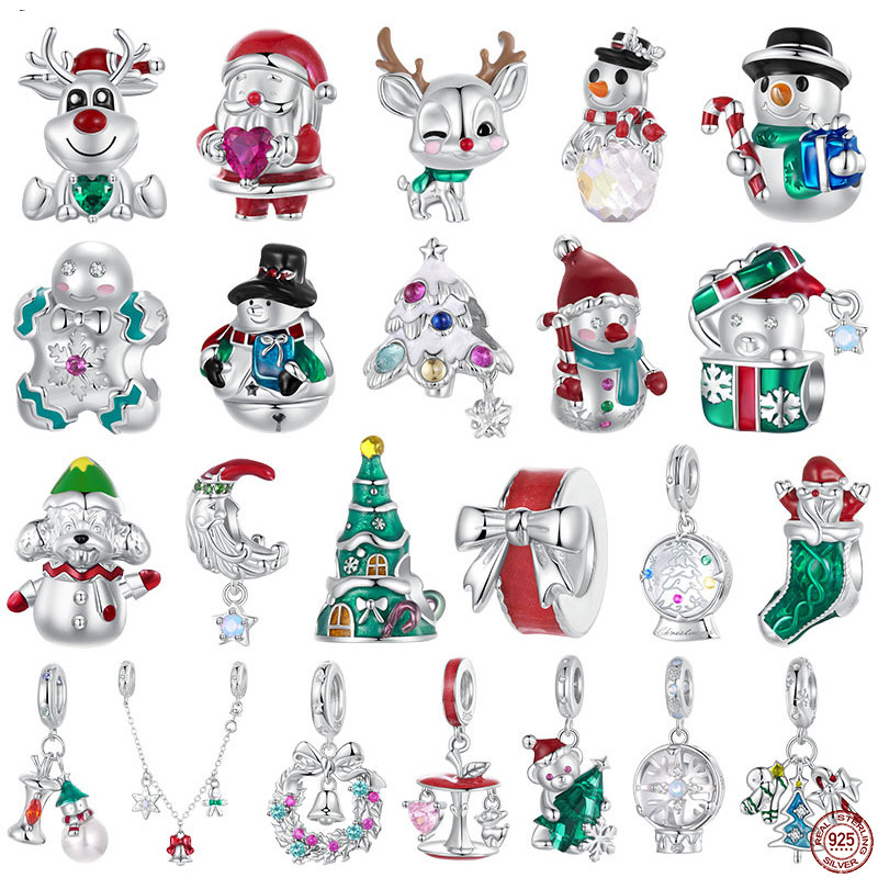 Bamoer 925 Prata Esterlina Contas De Natal Encantos , Boneco De Neve Árvore Elk Padrões Para DIY Pulseira Colar Jóias Fa em Oferta na Shopee