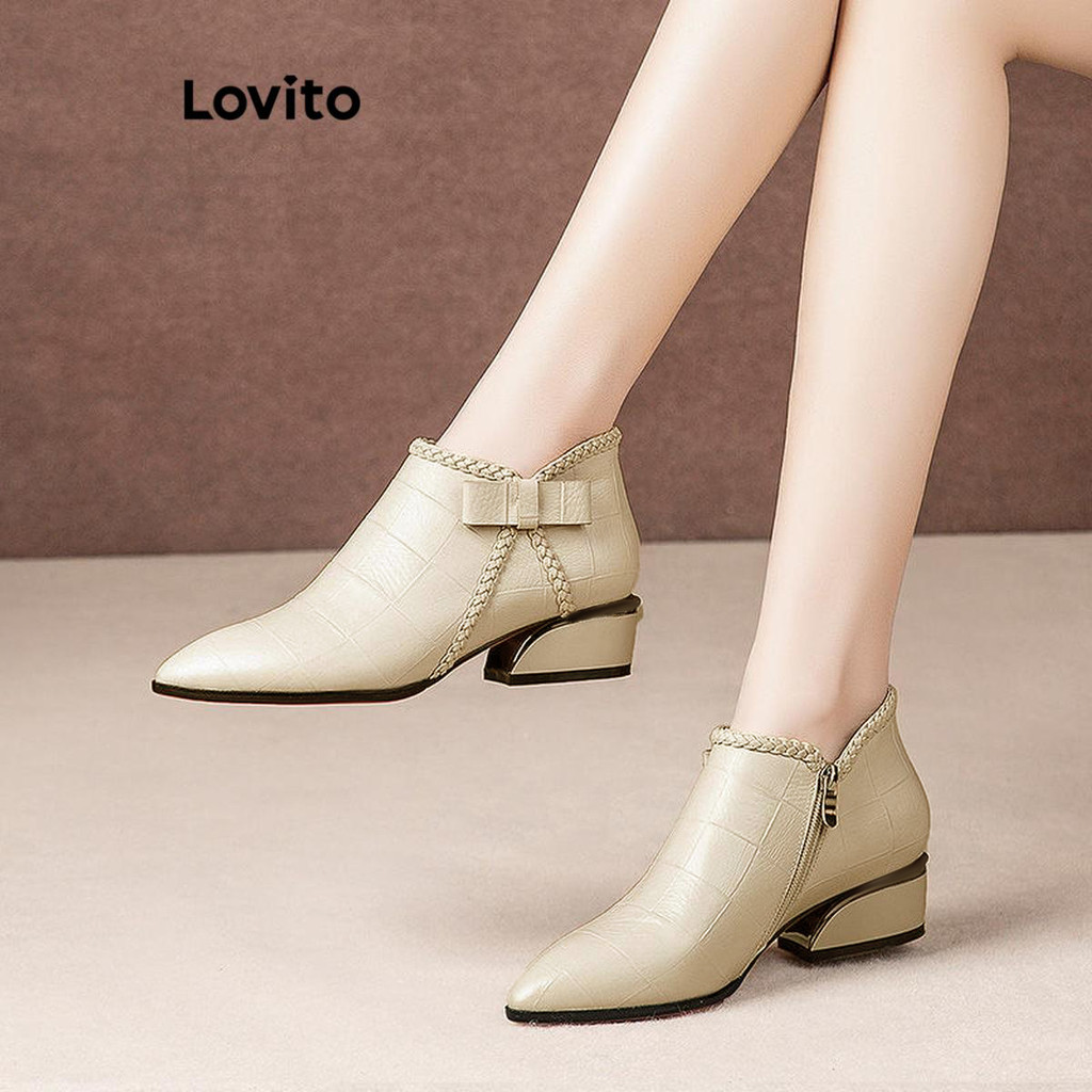 Lovito Botas curtas de salto médio bota versátil da moda para mulheres LFA62096
