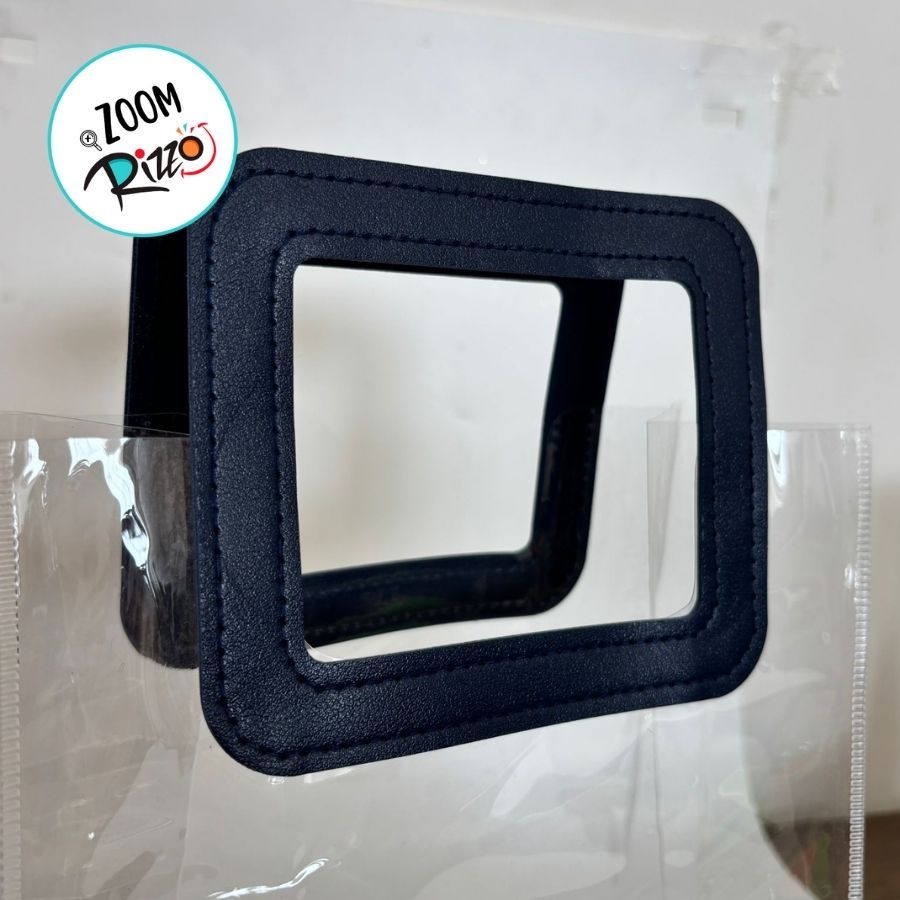 Detalhes do Sacola Transparente PVC com Alça Retangular Couro Azul Escuro - 16,4x14,2x7,3cm - 10 unidades - 10 unidades - Cromus - R