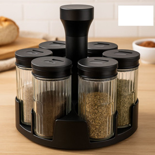 Porta Tempero Condimento Giratório com 6 Potes de Vidro 85ml com Tampa Dosadora Para Cozinha em Oferta na Shopee