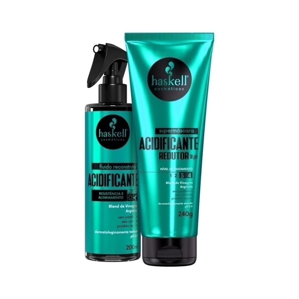 Kit Haskell Acidificante 2 Peças: Supermáscara + Fluido | Tratamento Reconstrutor e Equilíbrio do pH Capilar