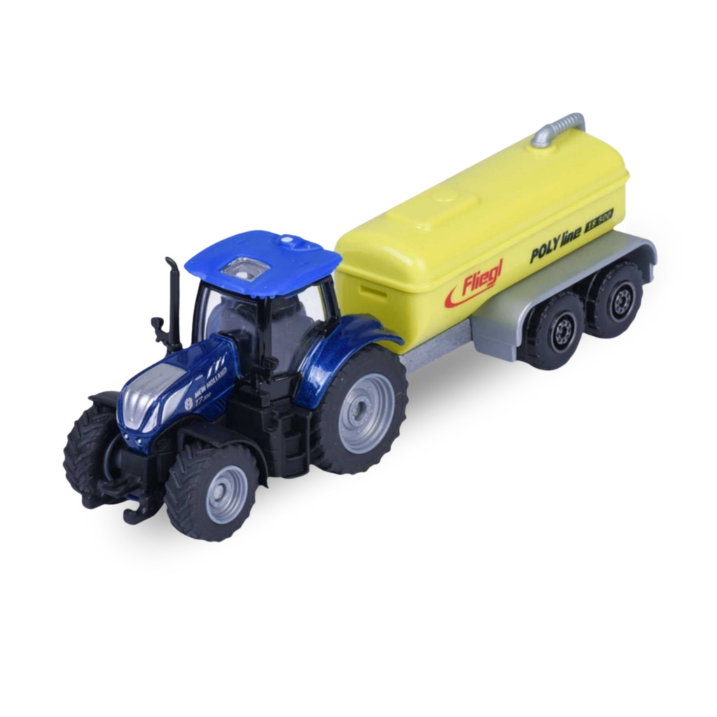 Miniatura New Holland T7.330 C/ Reboque Tanque Fliegl Poly Line  - Farm Trailer - Majorette - 1/64