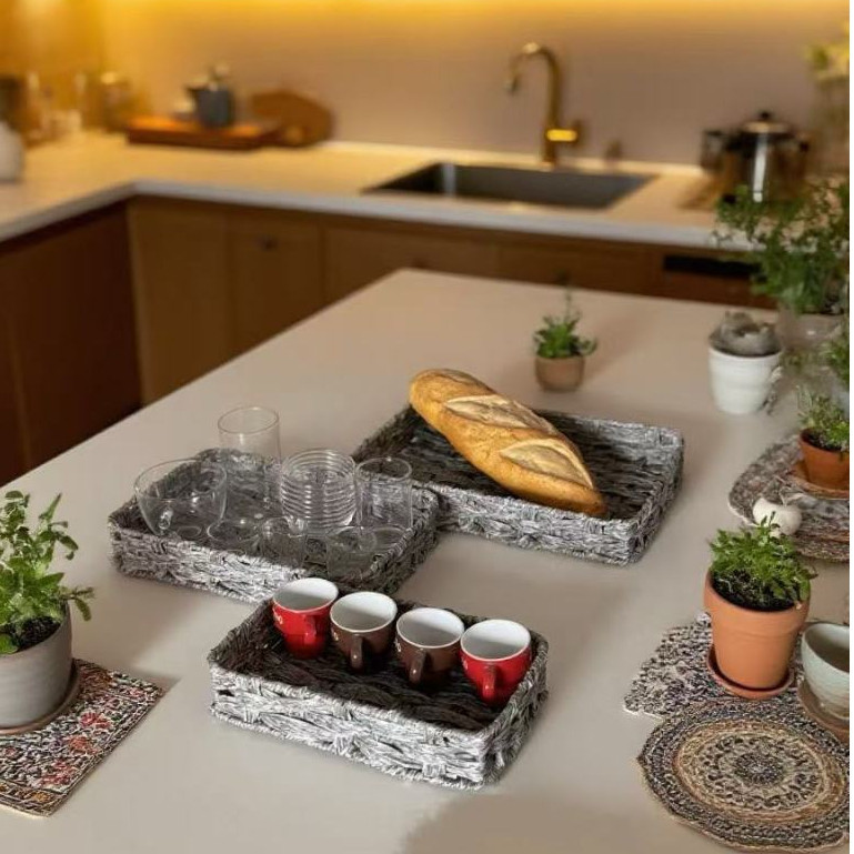 Bandeja De Vime Imitação Para Sala De Estar Bandeja Para Chá e Pão Cesta De Armazenamento