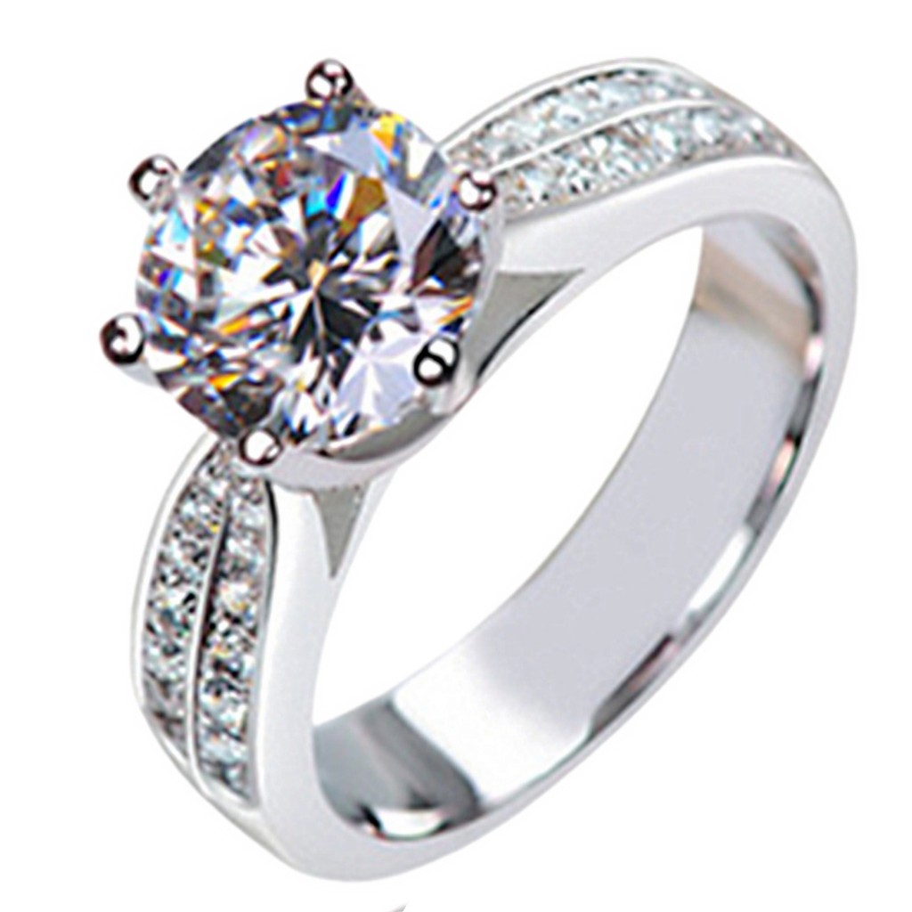 [Venda quente] Anel clássico de seis garras quilates anel de diamante de fileira dupla anel feminino anel de joias de lu