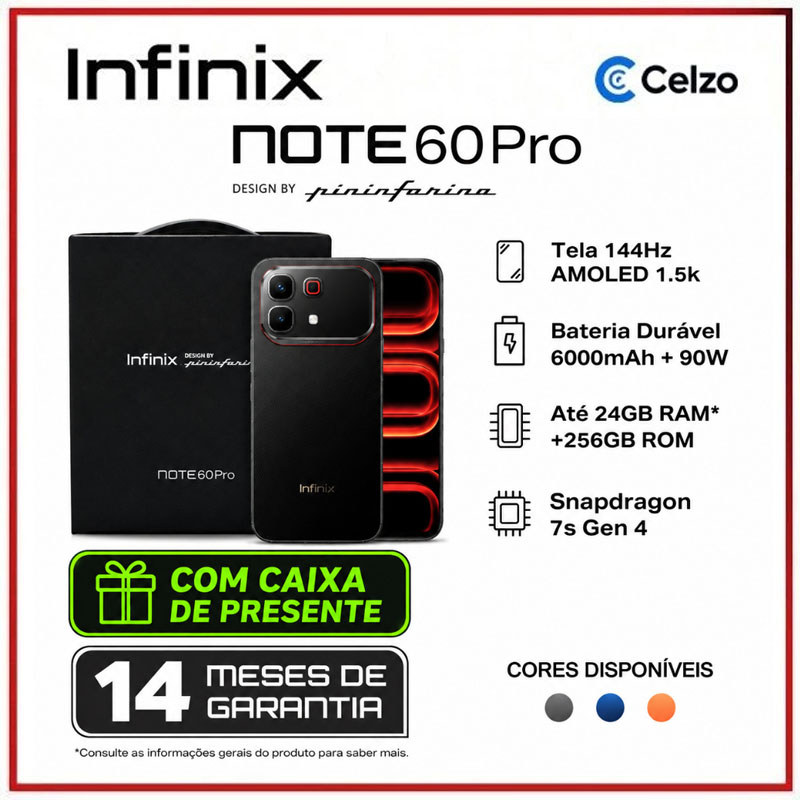 INFINIX NOTE 60 PRO 5G 256GB+16GB(8+8) NFC Versão Global 6000mAh Snapdragon 7s Gen 4 (Com Caixa De Presente)