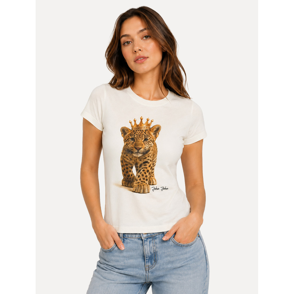 Camiseta John John Feminina Baby Cheetah Original Off White
